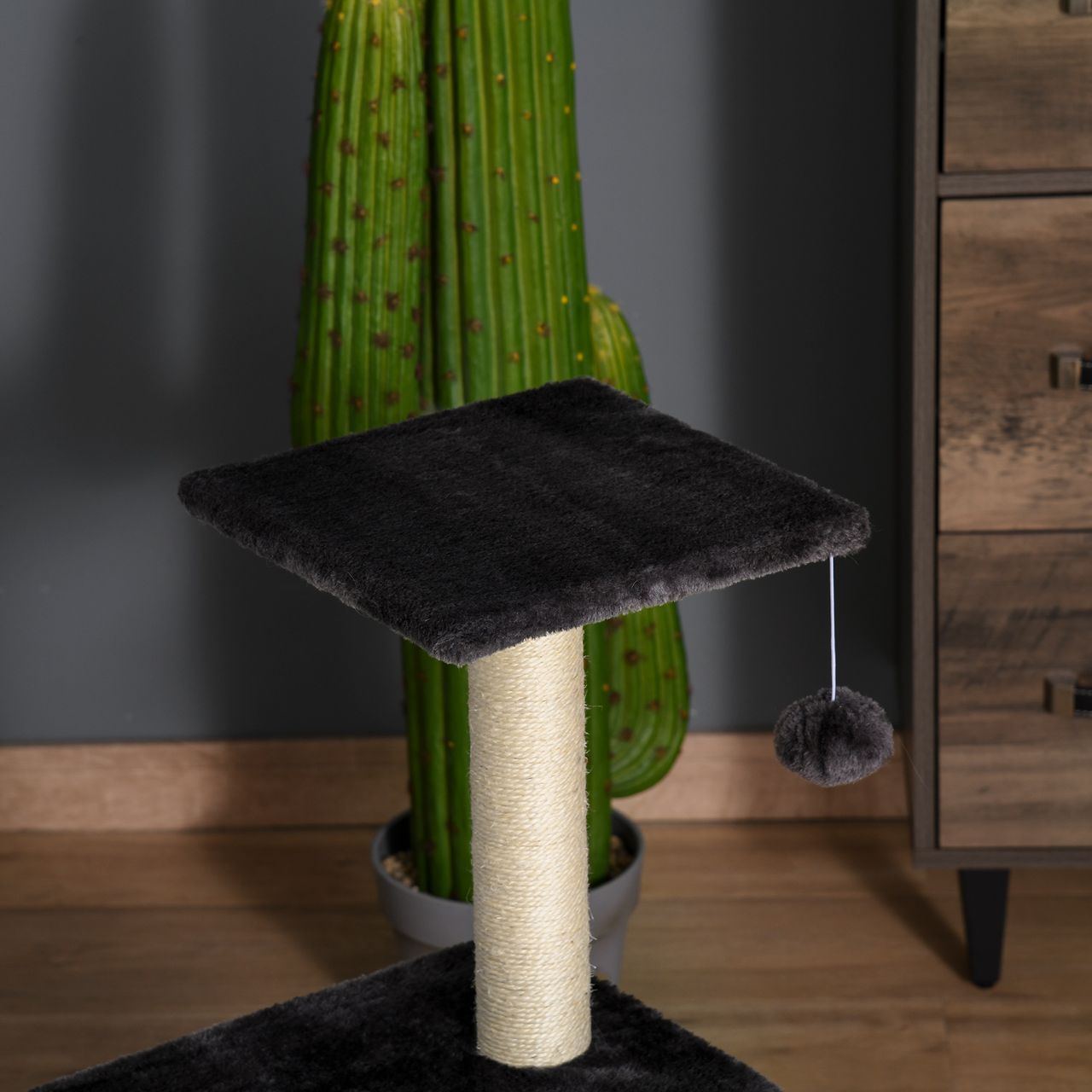 PawHut Kratzbaum mit Kratzbrett Katzenbaum Kletterbaum für Katzen E1 MDF Sisal Plüsch Dunkelgrau 40 x 35 x 72 cm