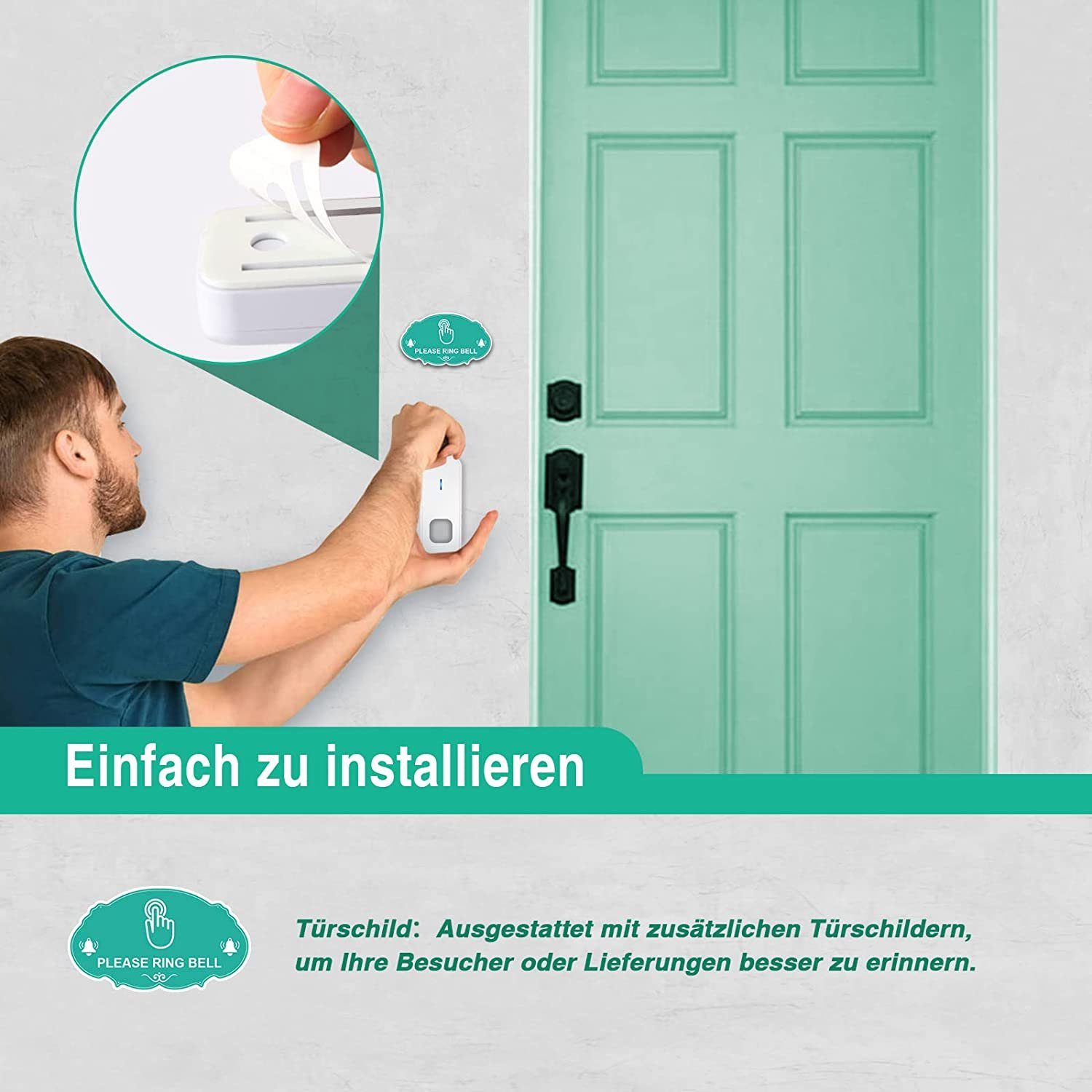 Yaviel Türklingel-Set Funkklingel Kabellose Türklingel Wasserdicht Klingel Haustür 2 Sender, Wireless Boorbell Haustürklingel 400m 110dB Batteriebetrieben Haus