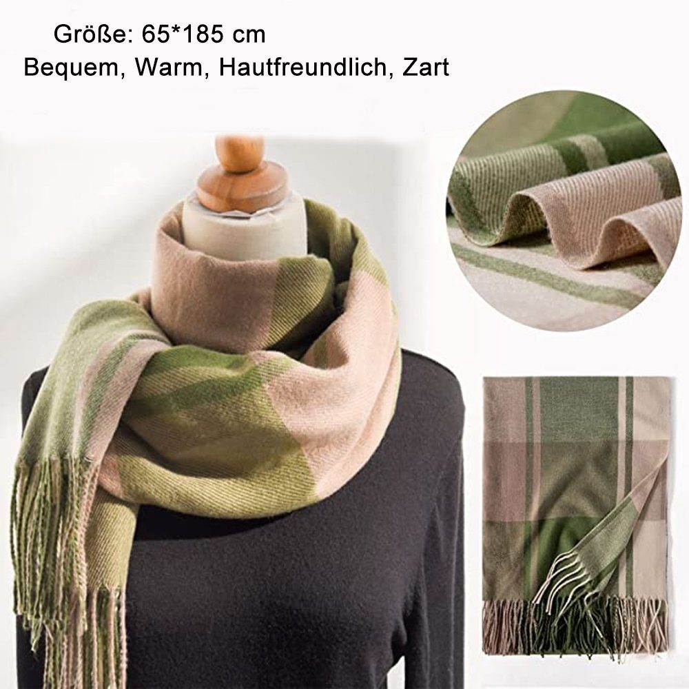 zggzerg Wollschal Damen Schal,Kariert übergroßer Quadratisch Fransen Schal Weich Komfort