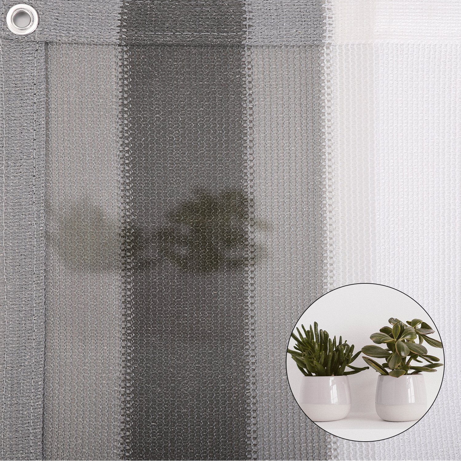 Sekey Balkonsichtschutz HDPE Balkonverkleidung Sonnenschutz für Balkon Sichtschutz ohne Bohren Grau-weiß-schwarz gestreift, mit Aluminiumösen