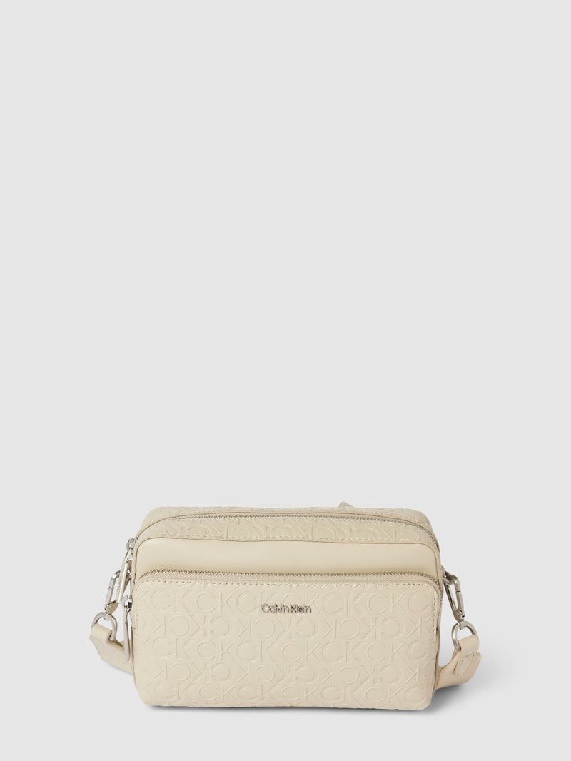 Umhängetasche mit Label-Details Modell 'CAMERA' in beige
