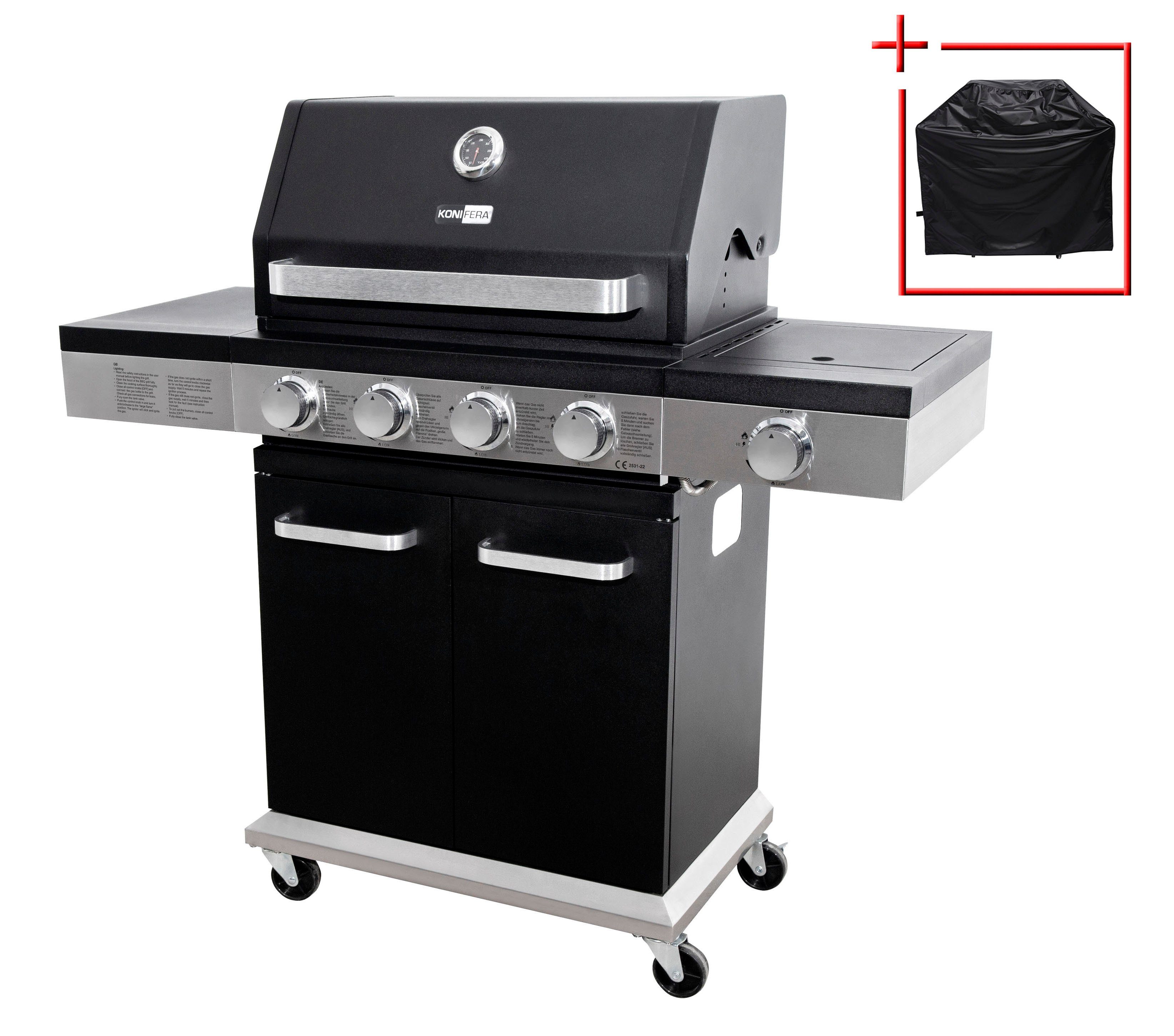 KONIFERA Gasgrill Montreal, BxTxH: 119x47,5x114, 4 Hauptbrenner und 1 Seitenbrenner