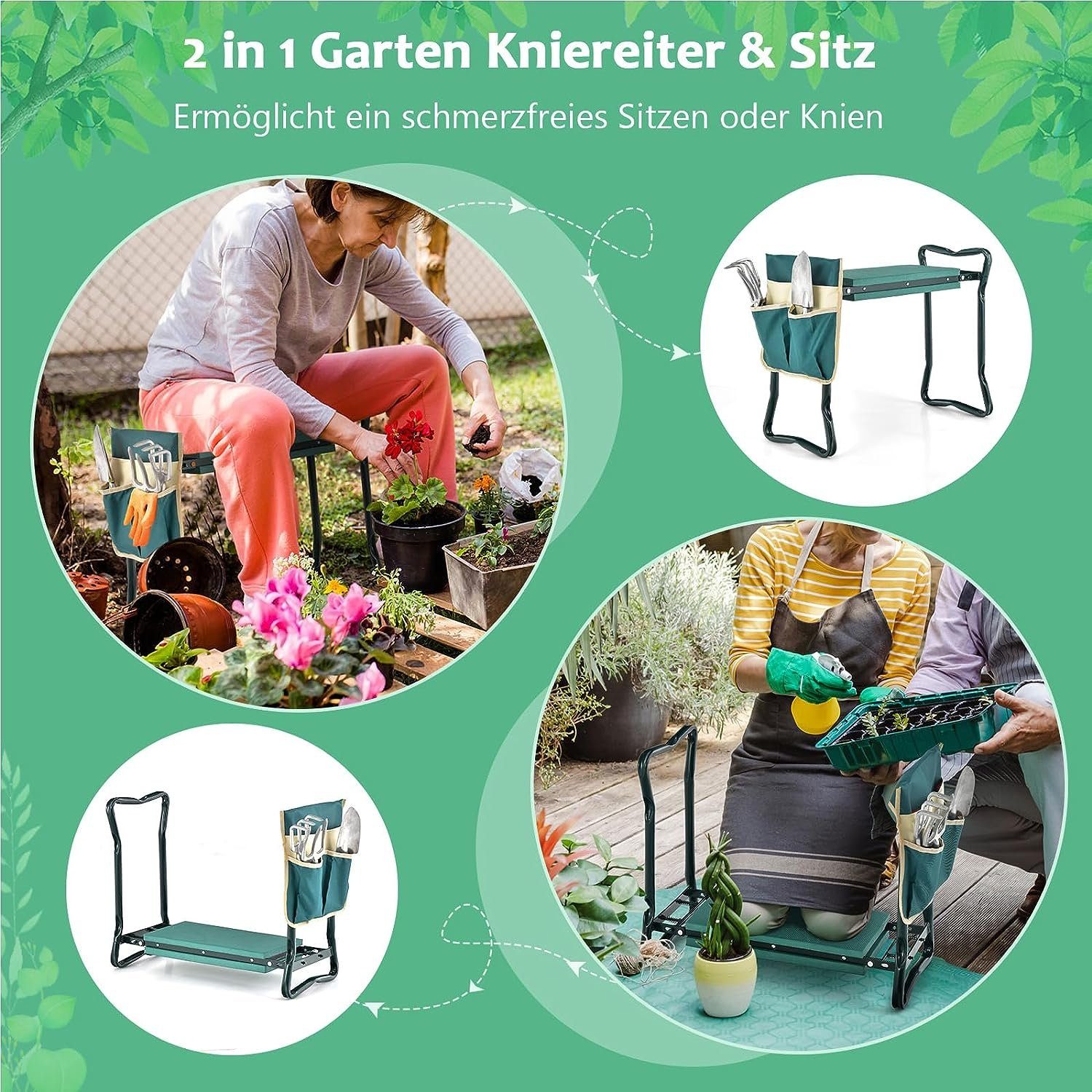 KOMFOTTEU Arbeitshocker Gartenhocker (2 St), klappbar, bis 150kg, mit 1 Werkzeugtaschen