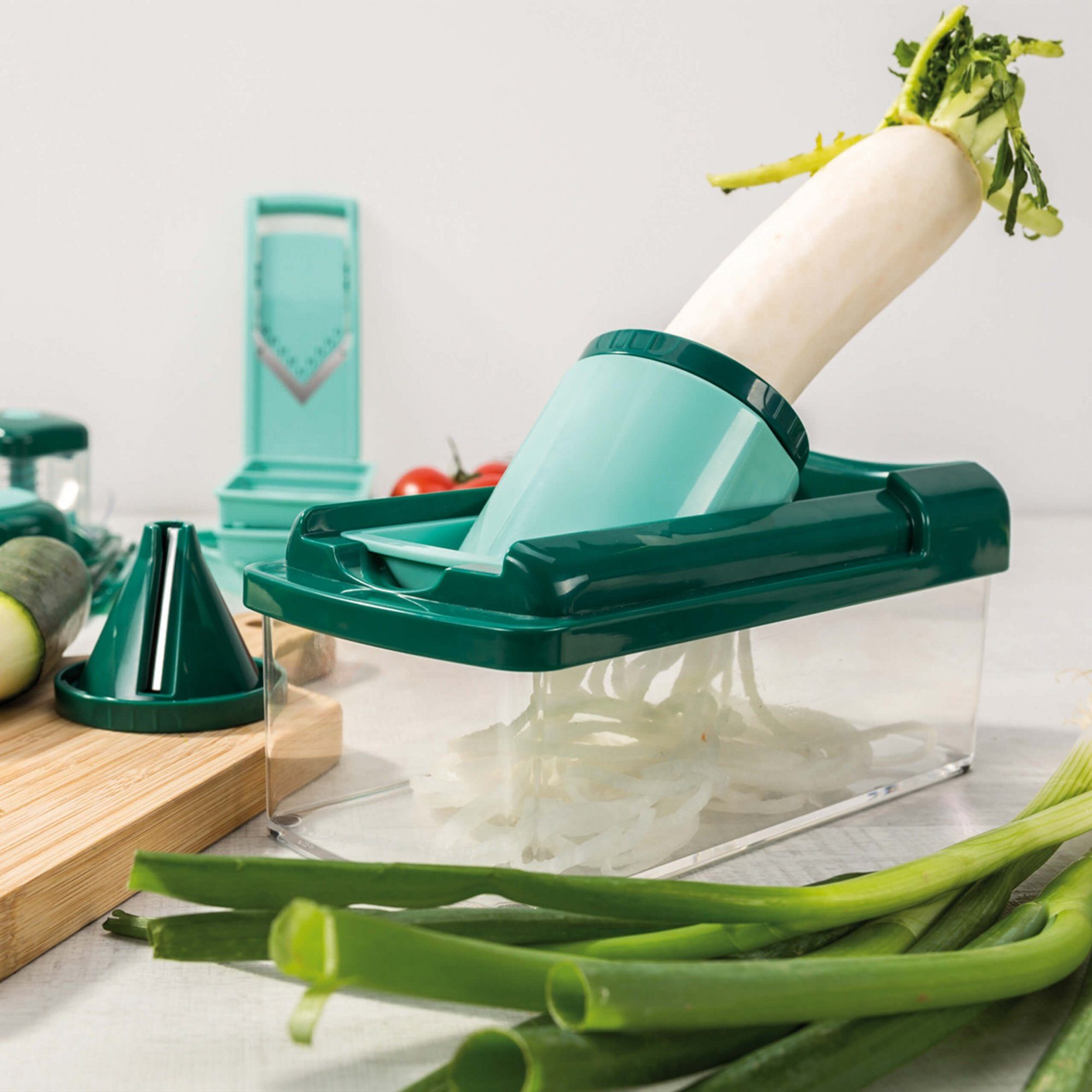 Genius Gemüseschneider Nicer Dicer Fusion smart, Set 34-tlg., mintgrün, präzisionsgeschliffene Klingen aus Edelstahl in GNOX-Qualität