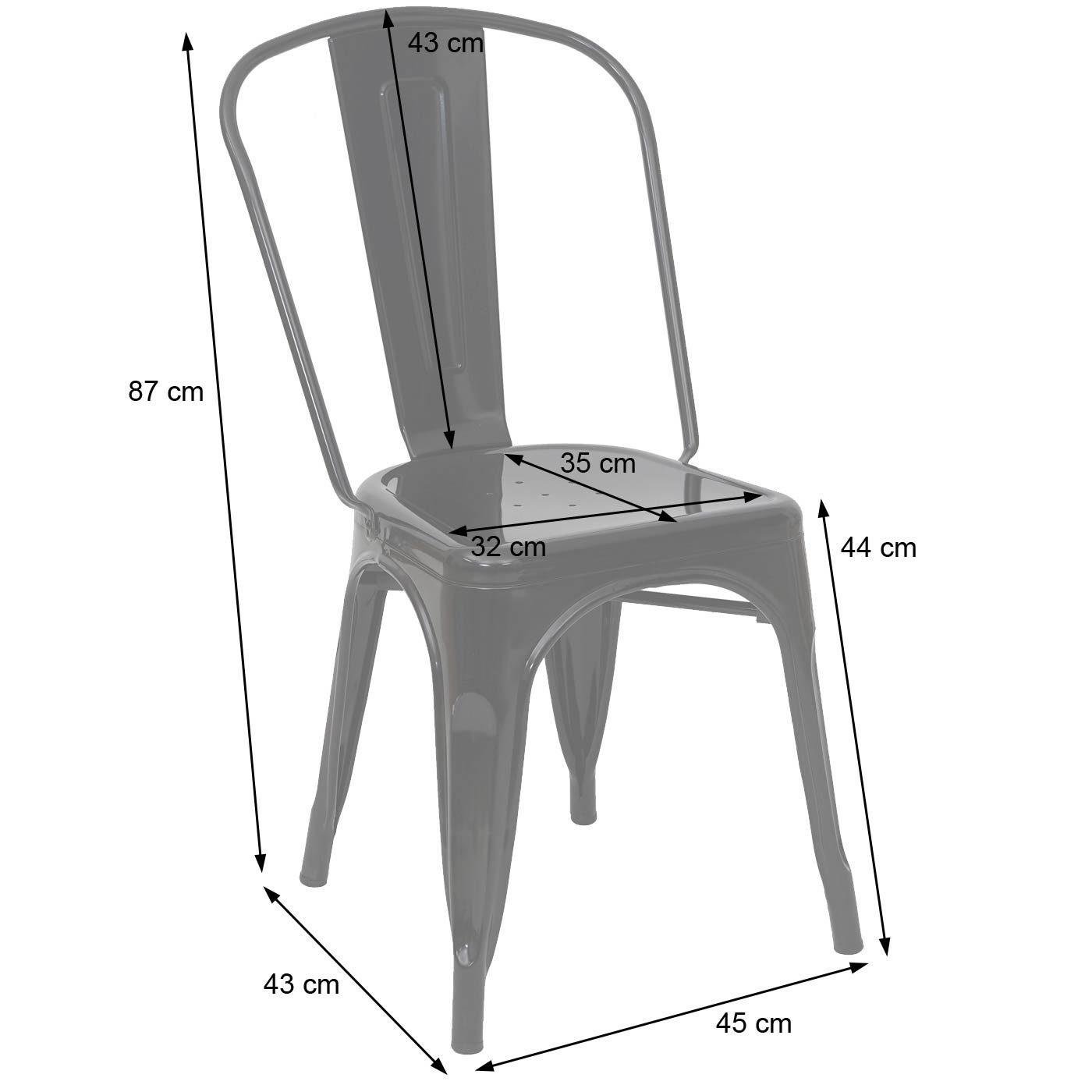 MCW Stapelstuhl MCW-A73-B-4 (Set, 4 St), 4er-Set, Bodenschonende Gummifüße, Querstreben für Stabilität