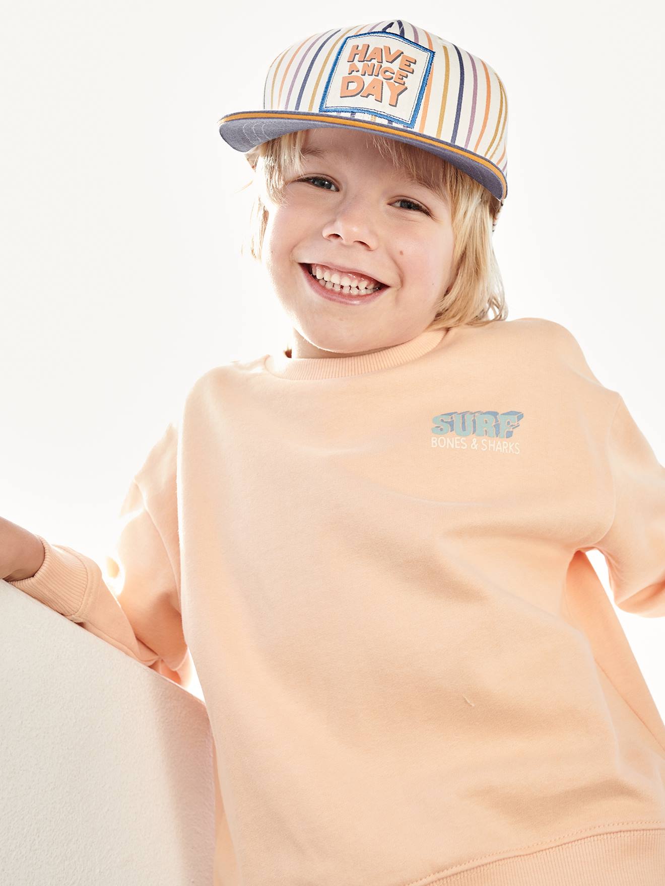 Sweat garçon maxi motif dos abricot poudré