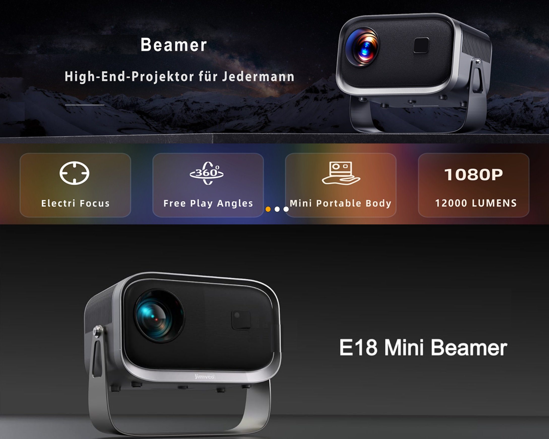 JUNG Mini Tragbarer Beamer Trapezkorrektur 4K 200 ANSI Smart Projektor WiFi Mini-Beamer (12000:1, 1920 x 1080 px, 4k Heim Kino Full HD Smart Heimkino Bluetooth Tragbar Mobil Minibeamer)