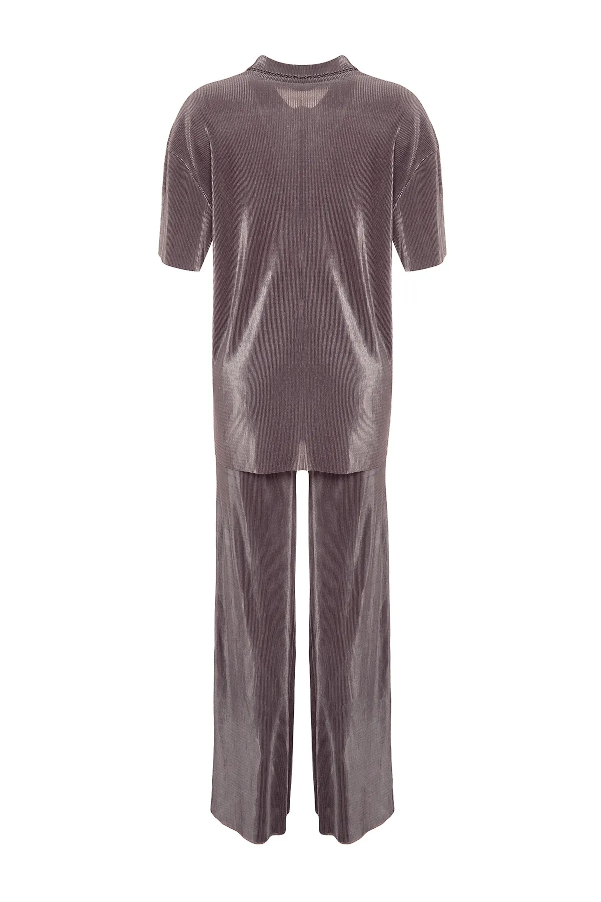 Trendyol Collection  Anthrazitfarbenes, weit geschnittenes Plissiertes Hemd und Hose aus Strickoberteil TWOSS23AU00021