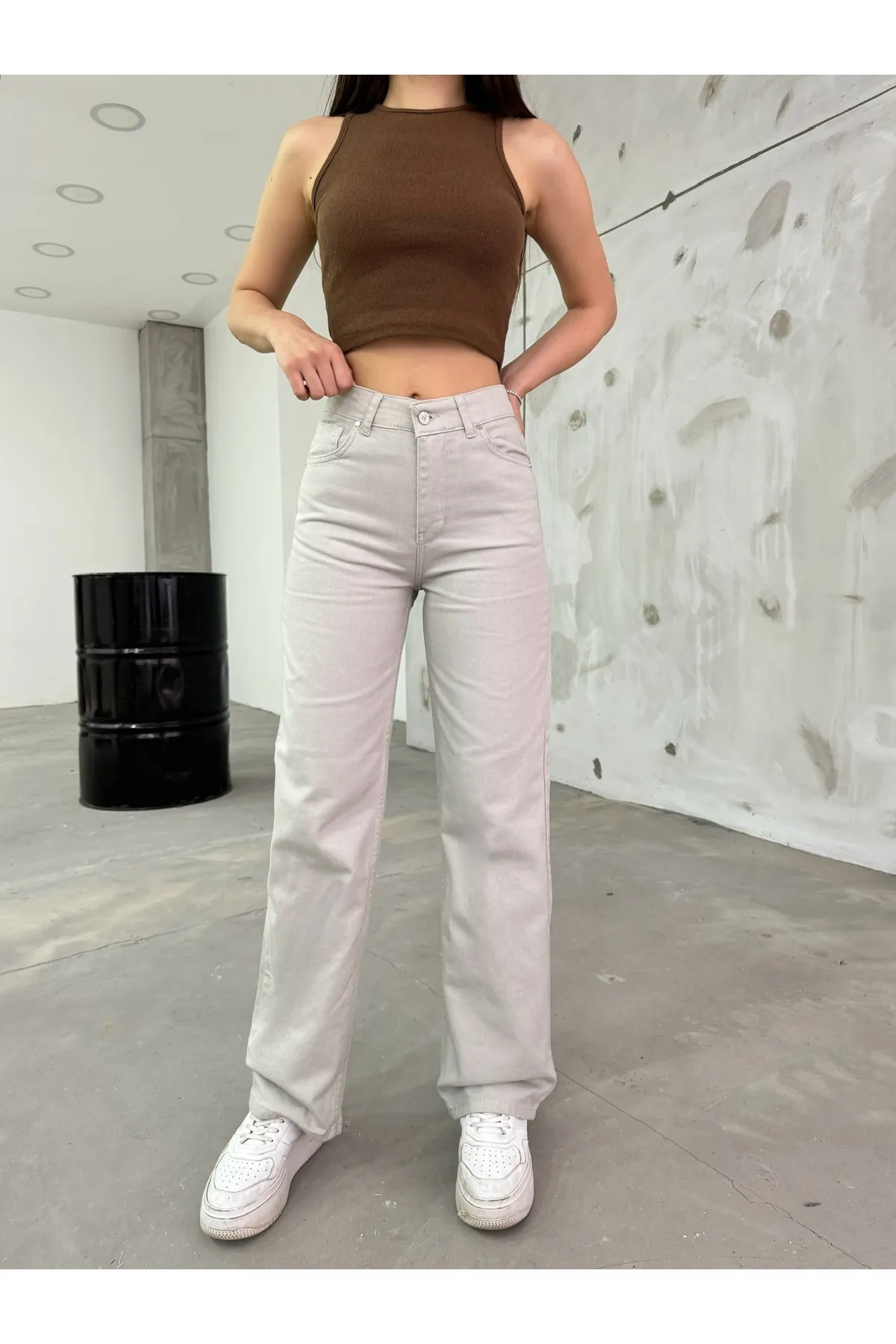 BİKELİFE  Damen-Palazzo-Hose mit hohem Bund und weitem Bein in Steinoptik