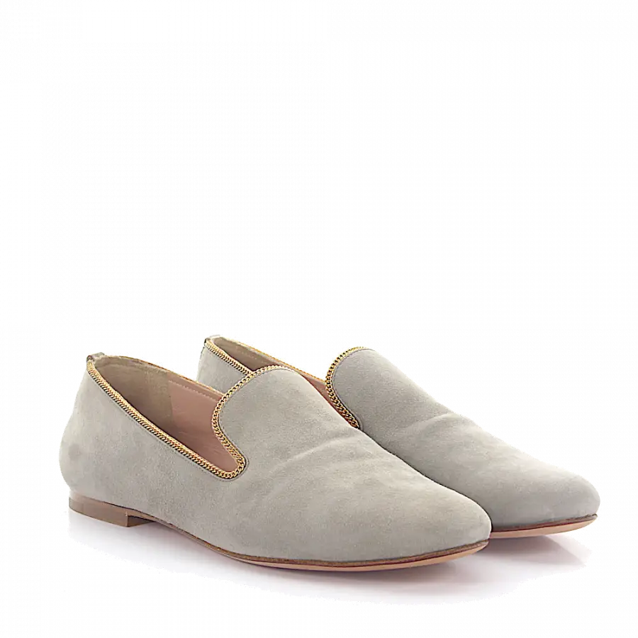 Unützer - Slipper Kalbsleder Veloursleder Zierkette grau - grau