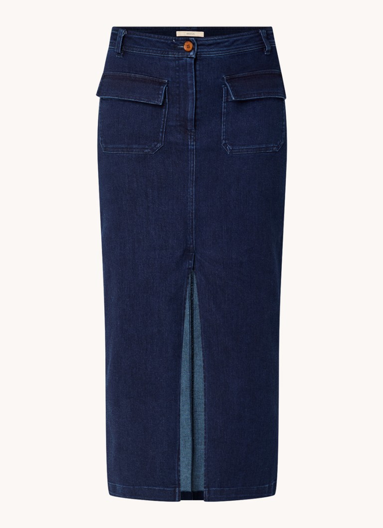 Fustă midi din denim Sessùn Uptown cu buzunare cu clapă
