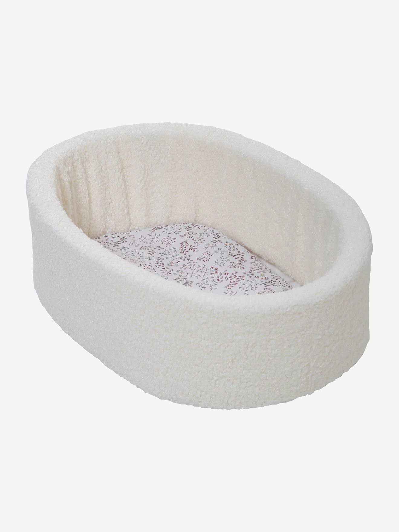 Lit à bascule en bois FSC® et tissu bouclette blanc
