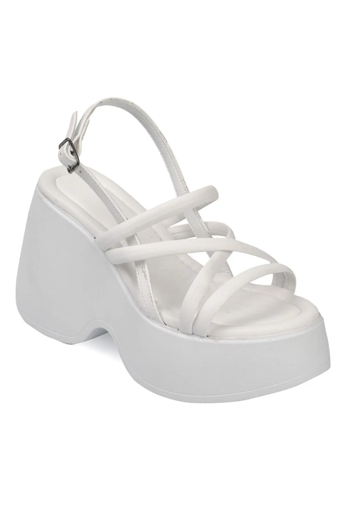 Capone Outfitters  Capone Damen-Sandalen mit hohem Keilabsatz und Knöchelriemen in Weiß