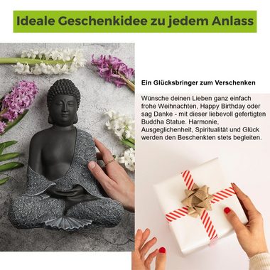 Tiefes Kunsthandwerk Buddhafigur Buddha Figur Stein sitzend - Statue für Garten und Haus, frostsicher, winterfest, Made in Germany