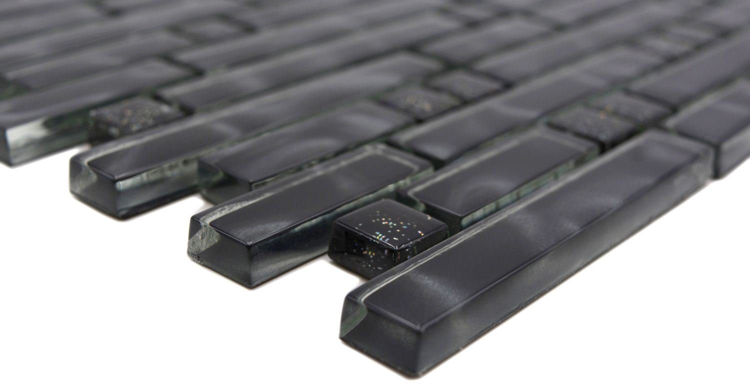 Mosani Mosaikfliesen Glasmosaik Crystal Mosaikfliesen schwarz glänzend / 10 Matten