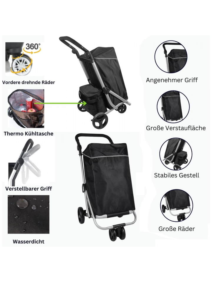 Cheffinger 48 L Einkaufswagen   12 L Kühltasche Einkauf Trolley Trolley in Schwarz günstig kaufen onesize
