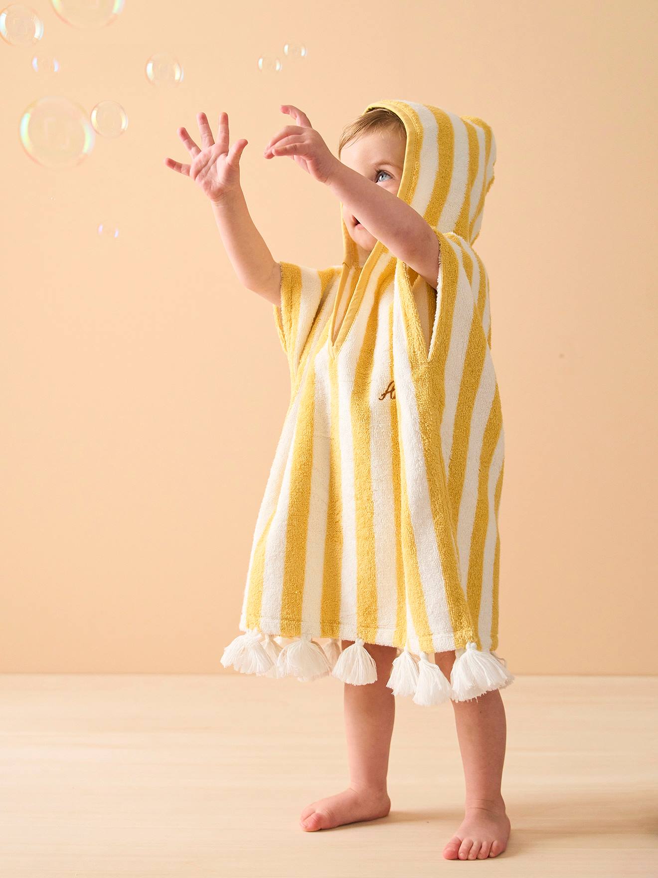 Vertbaudet Baby Badeponcho, personalisierbar - blau/weiß gestreift
