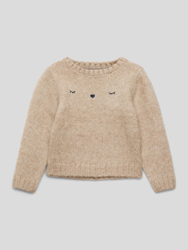 Strickpullover mit Motiv-Stitching in beige