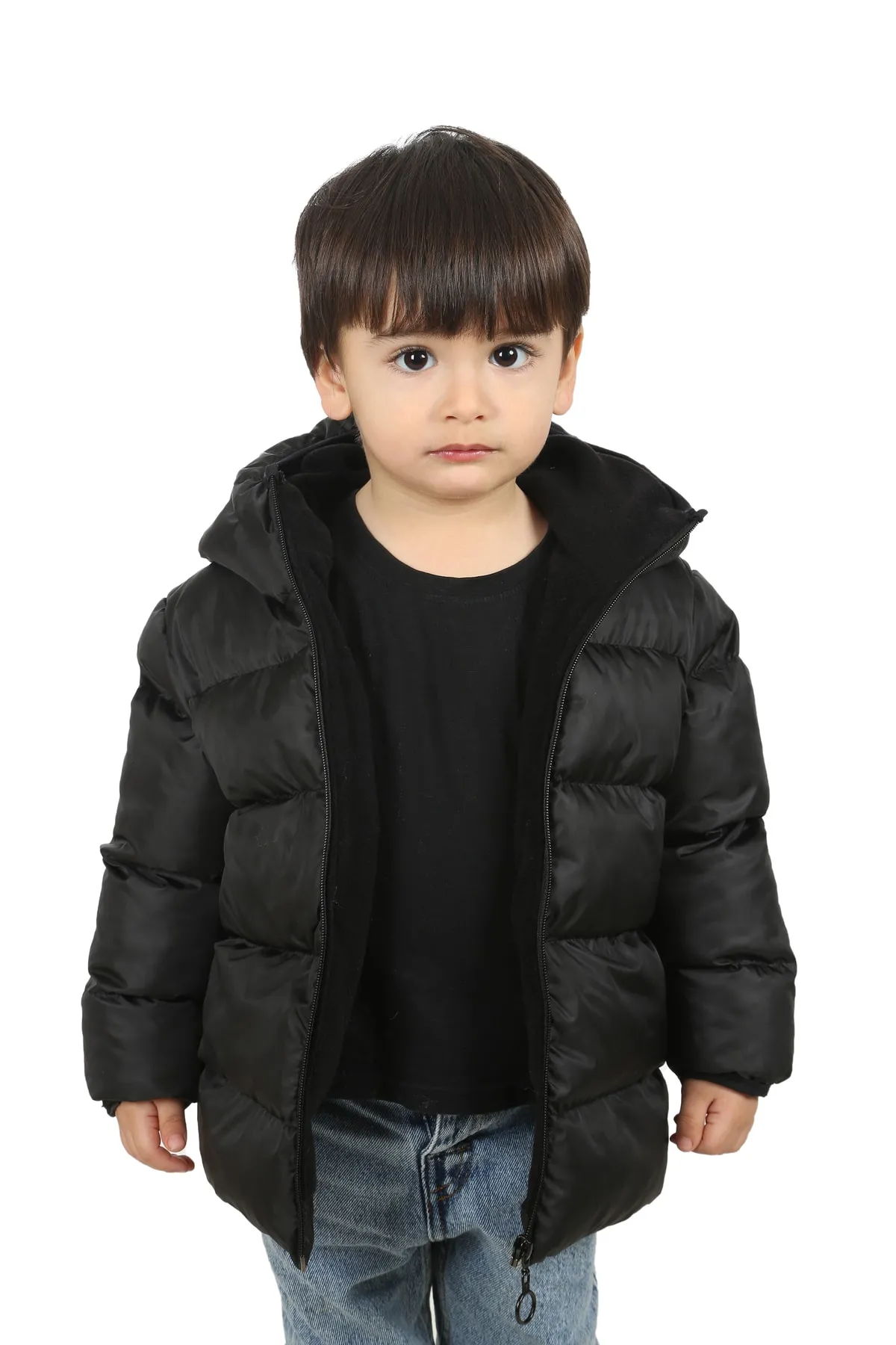 freemen  Schwarzer, wasserdichter, winddichter, aufblasbarer Wintermantel und Mantel aus Fleece mit Kapuze für Jungen
