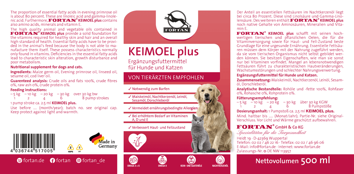 Fortan Ergänzungsfutter & Aufzucht Fortan Keimöl plus mit Gamma-Linolen 500 ml