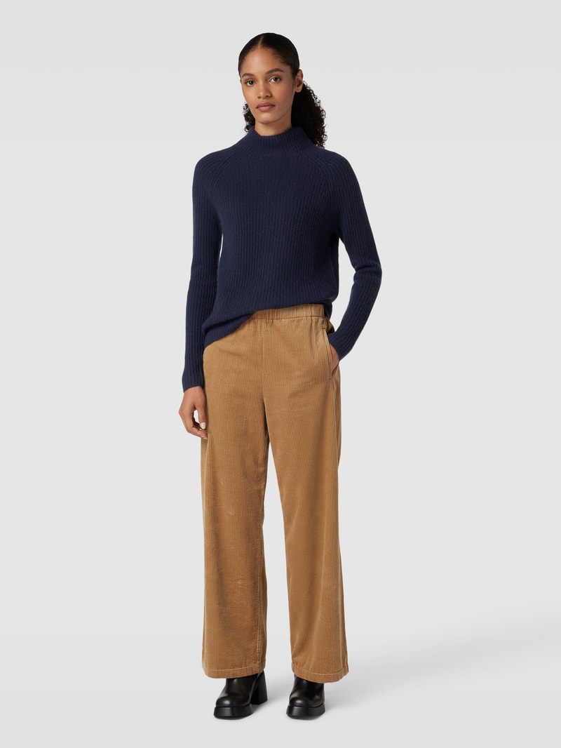 Rollkragenpullover aus Kaschmir mit Rippenstruktur in marineblau
