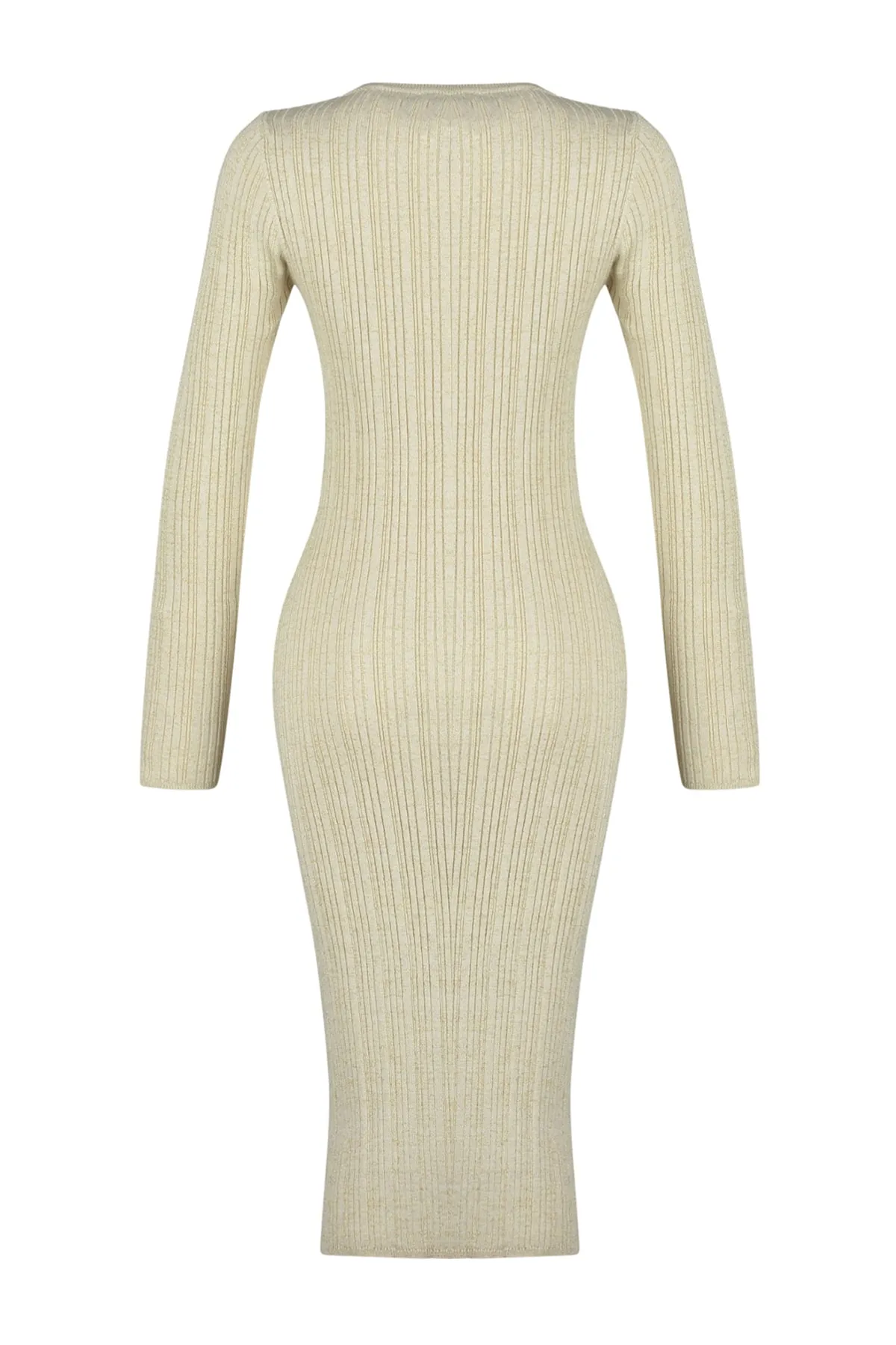 Trendyol Collection  Beigefarbenes Midikleid aus glitzerndem Strick TWOAW24EL00047