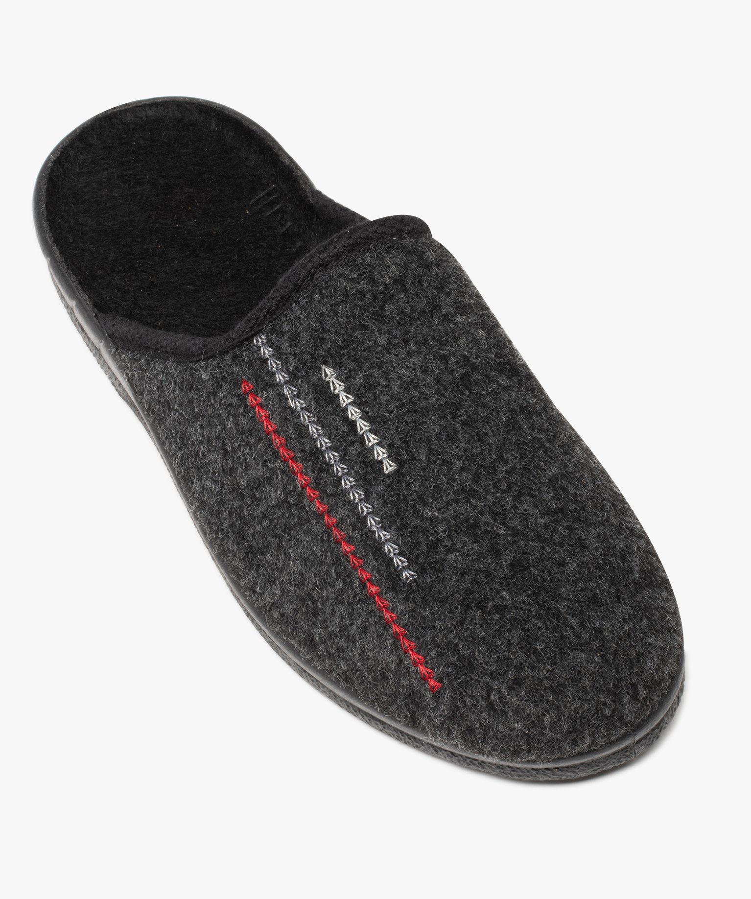Chaussons homme mules confort en feutrine brodée gris fonce | GEMO