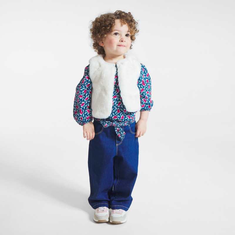 Gilet soft boa print floral blanc bébé fille