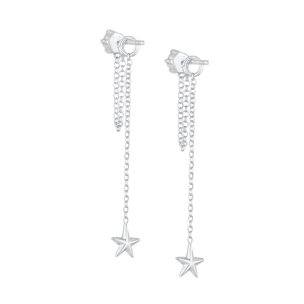 Elli Elli Boucles d'Oreilles Earjacket Étoile Astro Look avec Cristaux Boucles d'Oreil Boucles d'oreilles