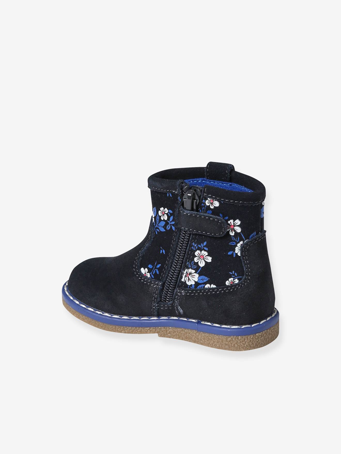 Boots zippées en cuir imprimé bébé bleu imprimé