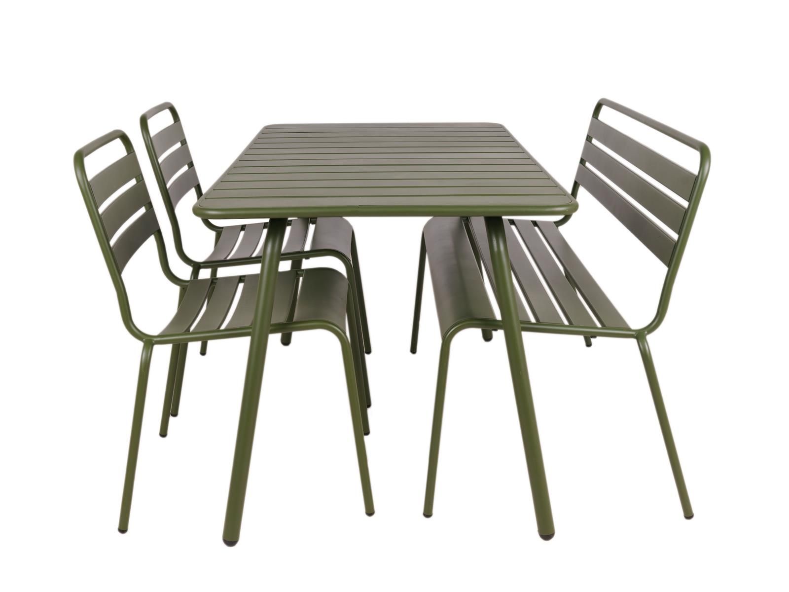 MaximaVida Max 150 cm Armeegrünes Gartenset mit 2 Stühlen und einer Bank