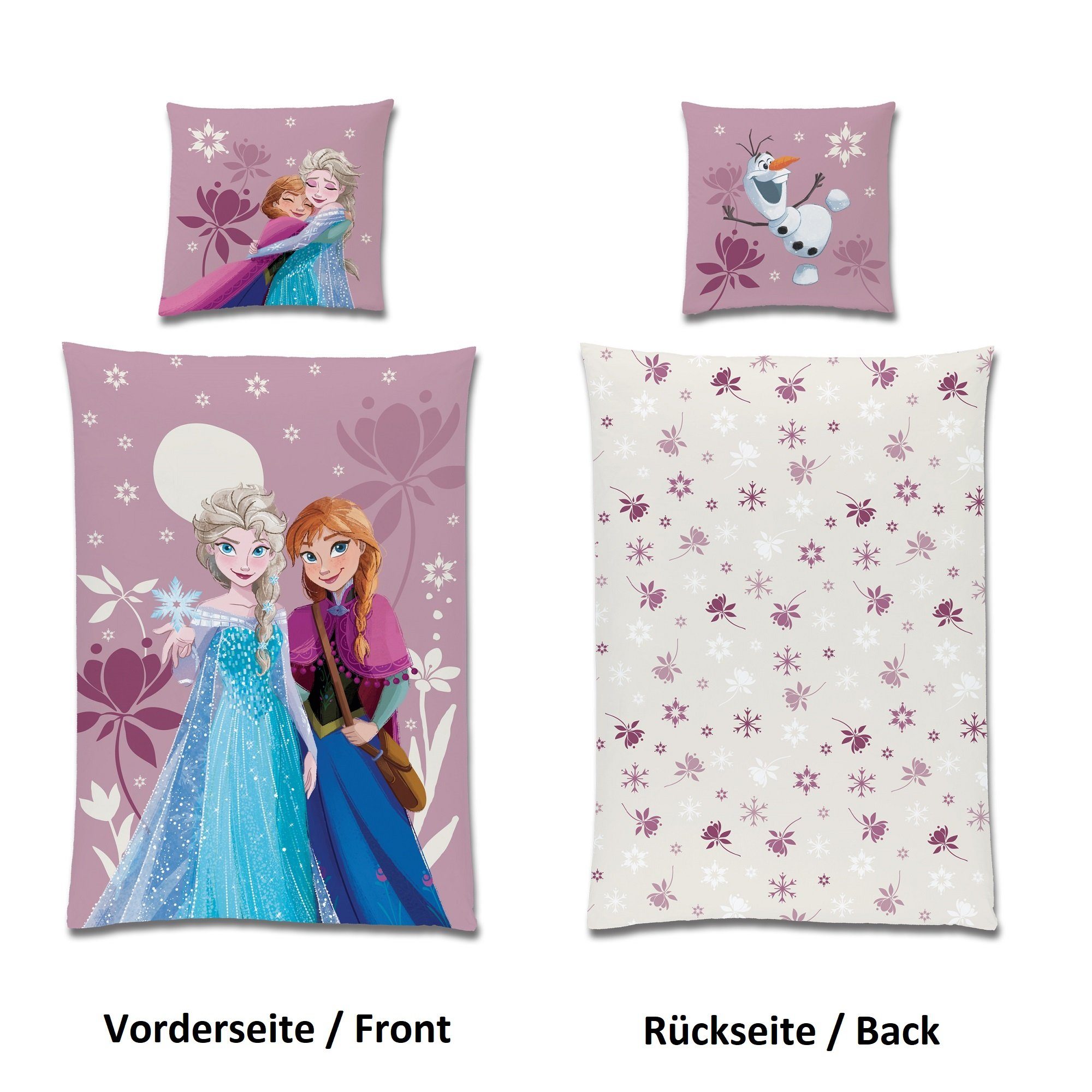 Kinderbettwäsche Frozen Die Eiskönigin 135x200 + 80x80 cm aus 100% Baumwolle, Familando, Renforcé, 2 teilig, 