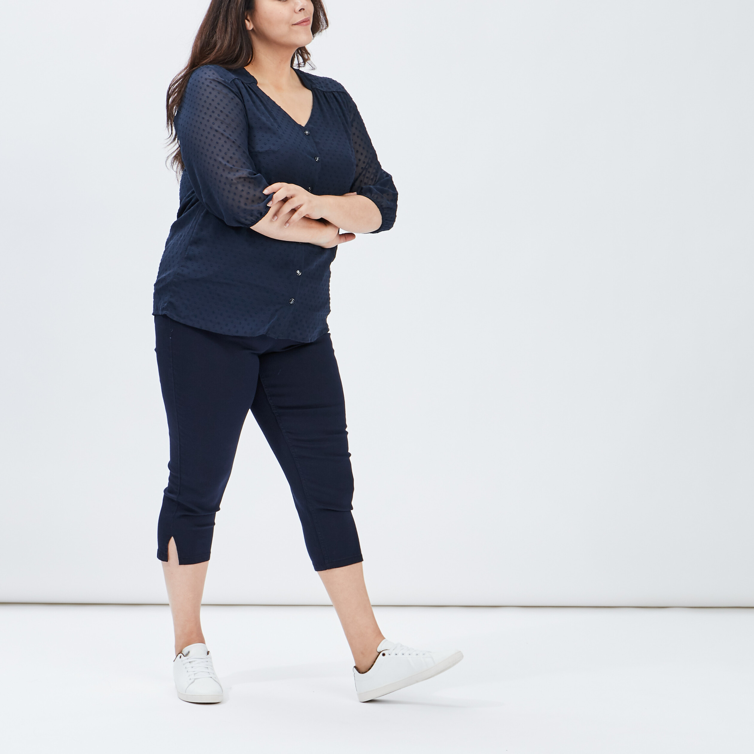 Pantalon corsaire slim bleu marine femme grande taille | La Halle