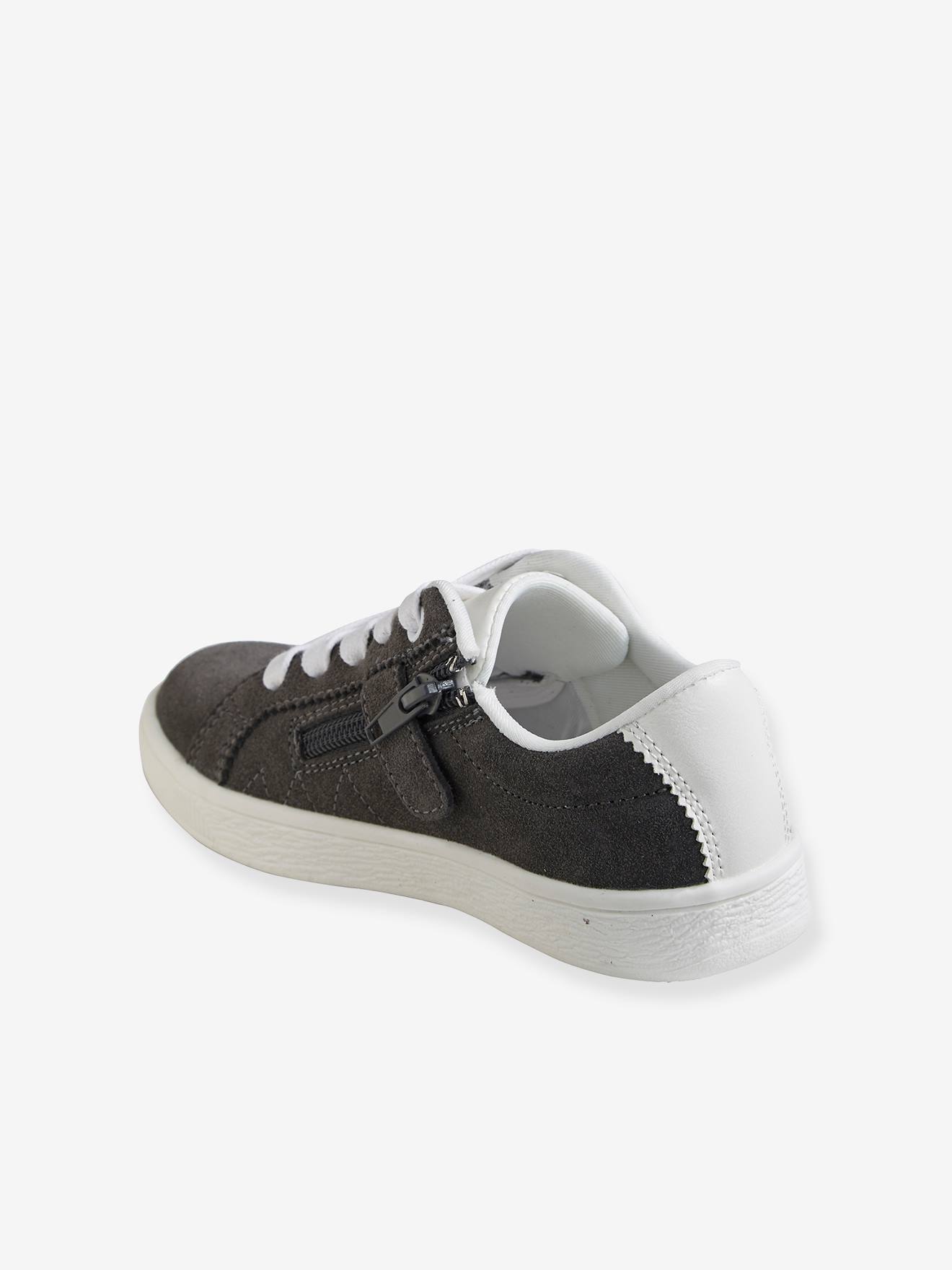 Baskets croûte de cuir couleur gris