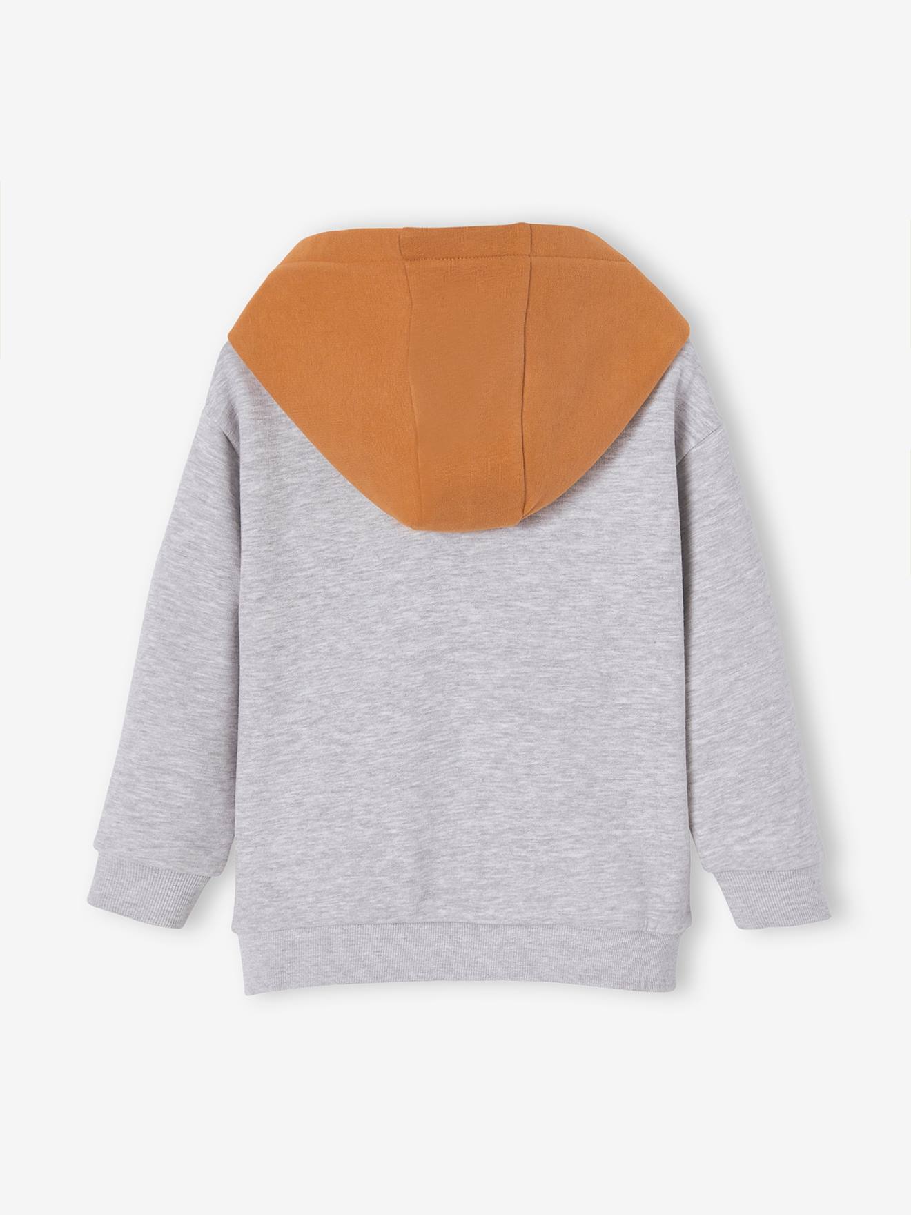 Sweat zippé à capuche sport color block garçon gris chiné