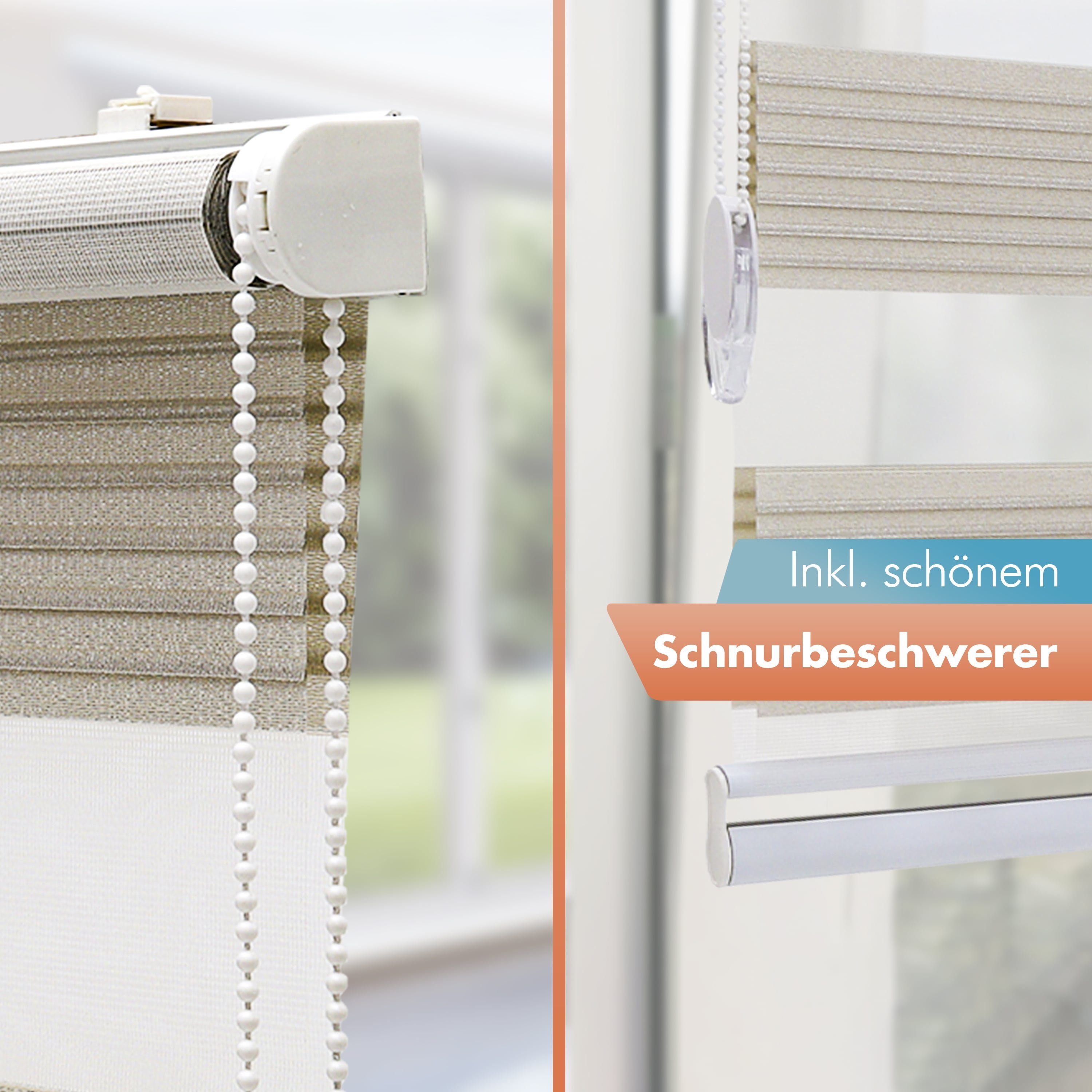 Doppelrollo für Fenster, Klemm Rollos ohne Bohren, Duo Rollo, Bailena, Lichtschutz, ohne Bohren, freihängend, Klemmfix, mit Glitzer Lux, Premium-Stoff