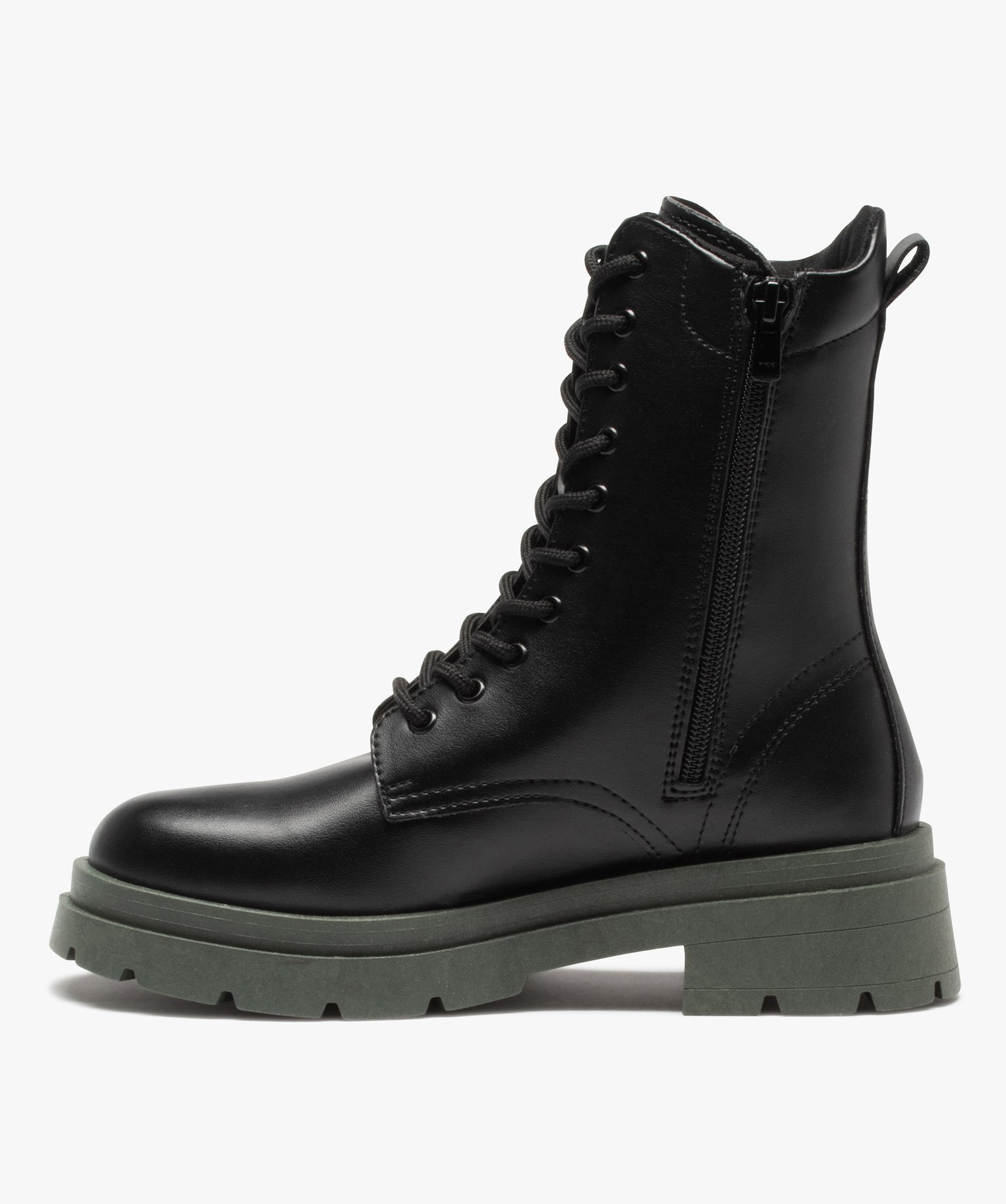 Bottines femme unies à lacets et semelle crantée noir | GEMO