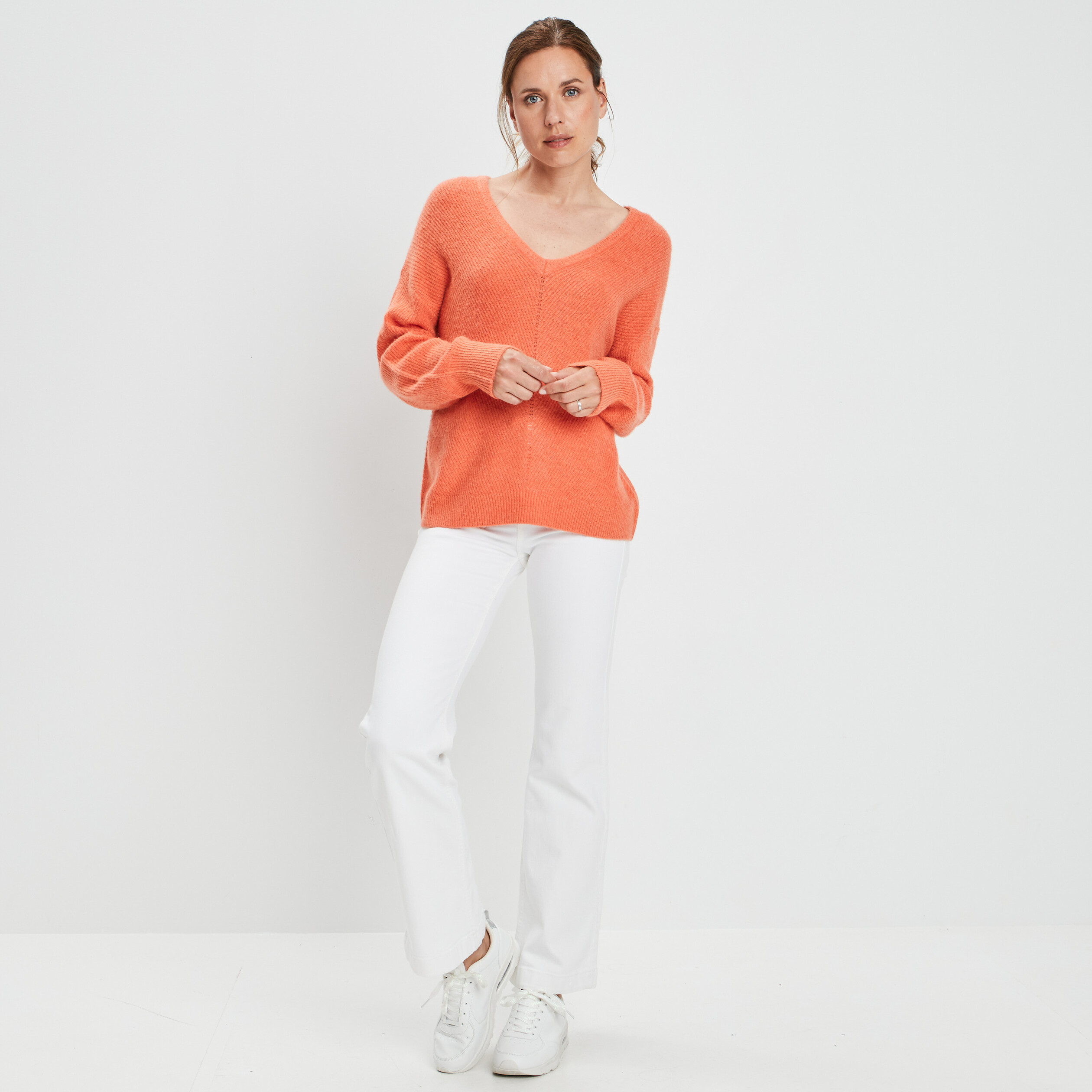 Pull recto verso manches longues orange corail femme | La Halle