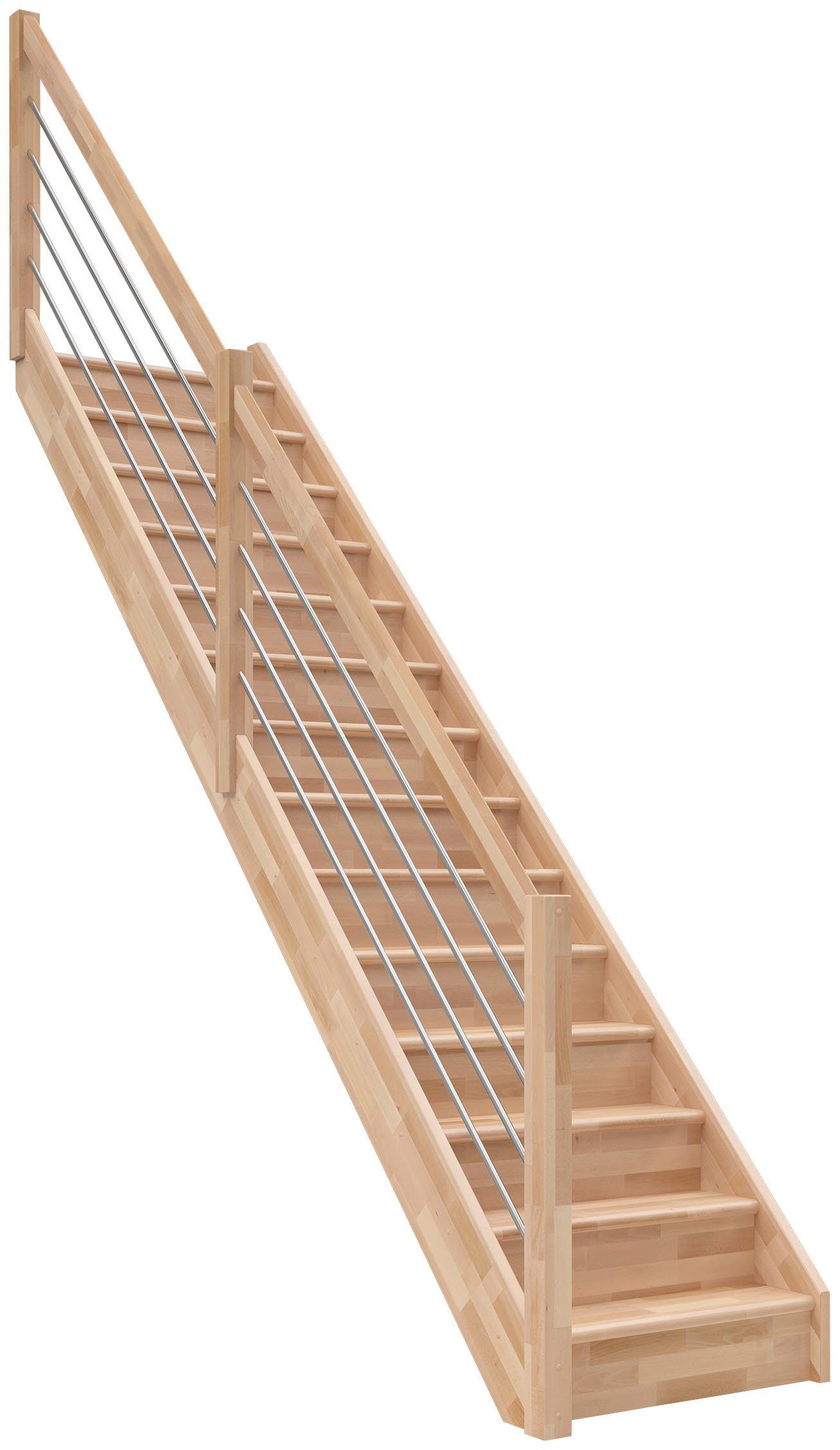 Dolle Raumspartreppe Paris, für Geschosshöhen bis 280,5 cm, Stufen geschlossen, Buche, mit Edelstahlstäben, versch. Ausführungen