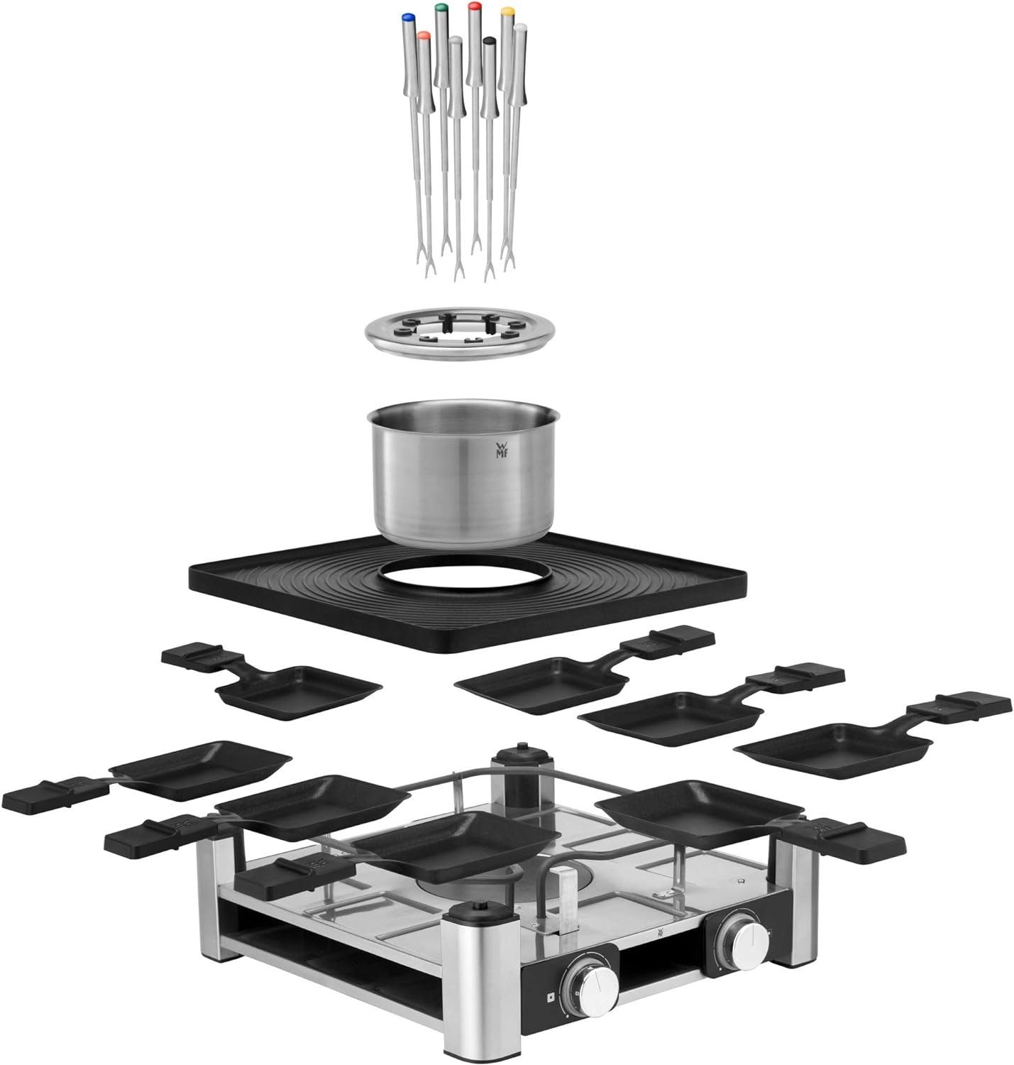 WMF Raclette und Fondue-Set 3in1 Gourmet Station für 8 Personen, Raclette Fondue Kombi, 8 Raclettepfännchen, 1800,00 W, Silvester, Weihnachten, Raklett, 4 Personen, 2 Personen, 6 Personen