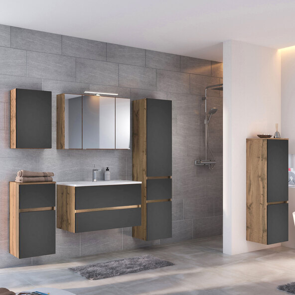 Midi-Schrank Lincoln, 40 cm, matt grau/wotaneiche