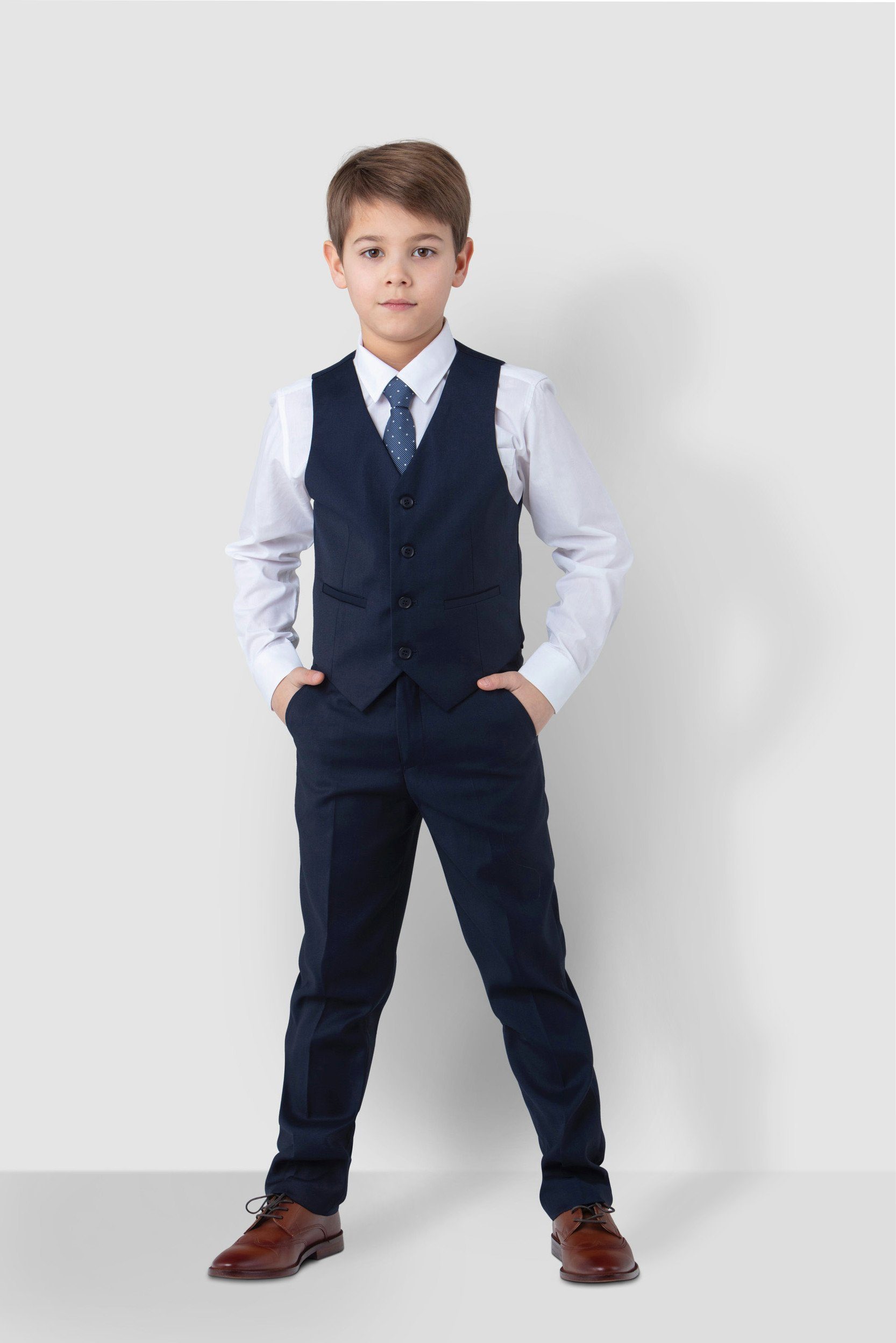 Melli-Trends Kinderanzug Luxuriöser Jungen Anzug Kommunionanzug 4-teilig blau (Hemd, Weste, Hose und Krawatte) festlich, elegant