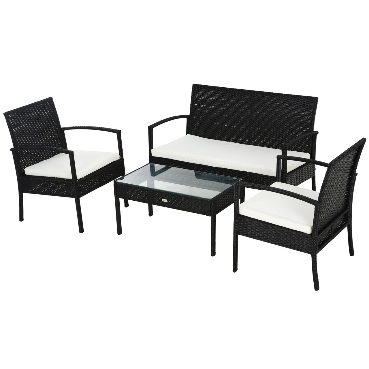 Outsunny Polyrattan Sitzgruppe Garnitur Lounge Sofa Gartenset 7 tlg. mit Kissen, Schwarz
