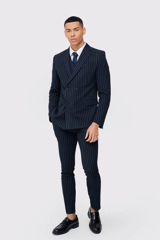 Zweireihiger Skinny Blazer mit Nadelstreifen