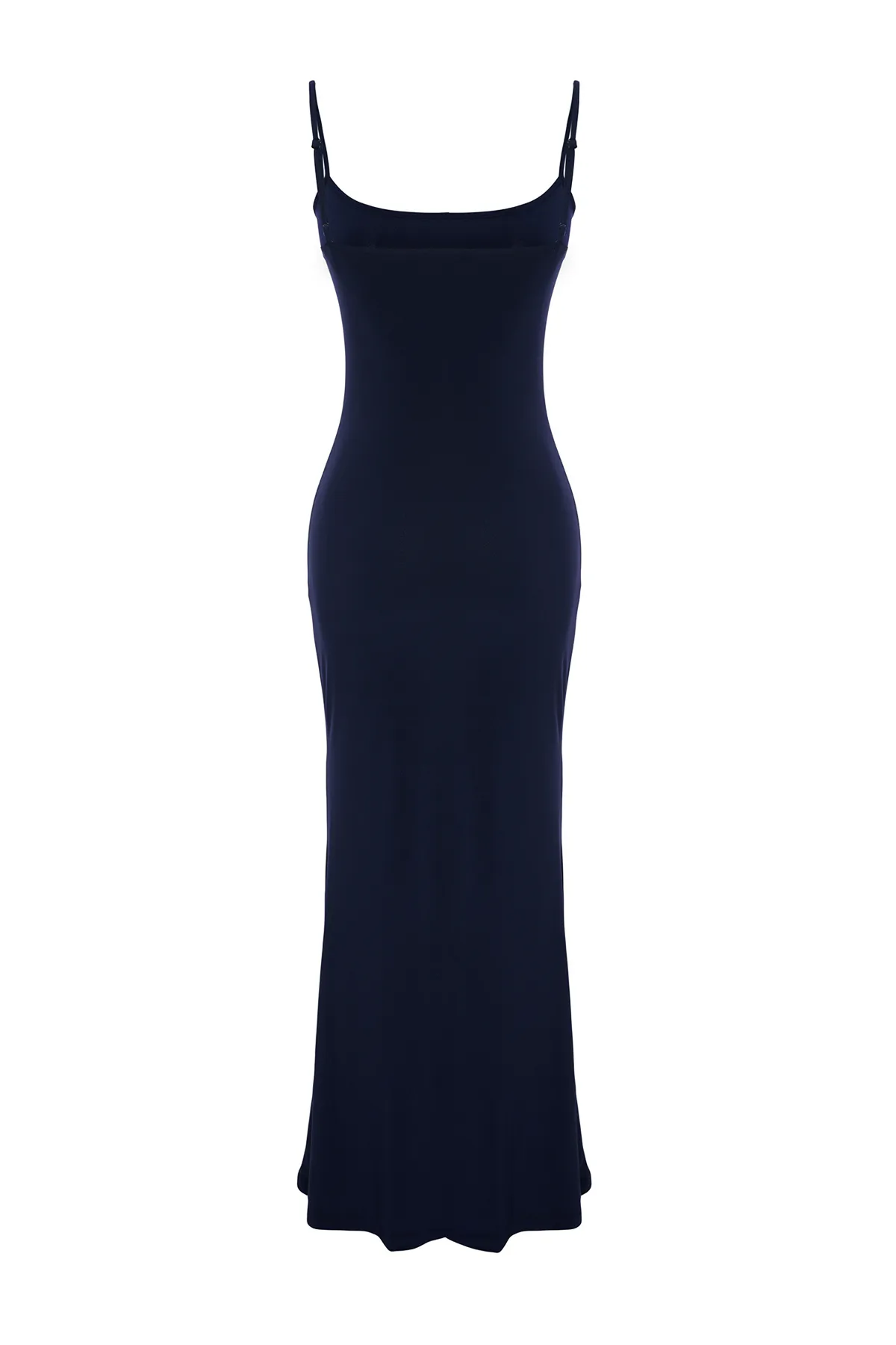Trendyol Collection  Marineblaues tailliertes/tailliertes, dehnbares Maxi-Bleistiftkleid aus Strick mit Trägern TWOSS23EL02435