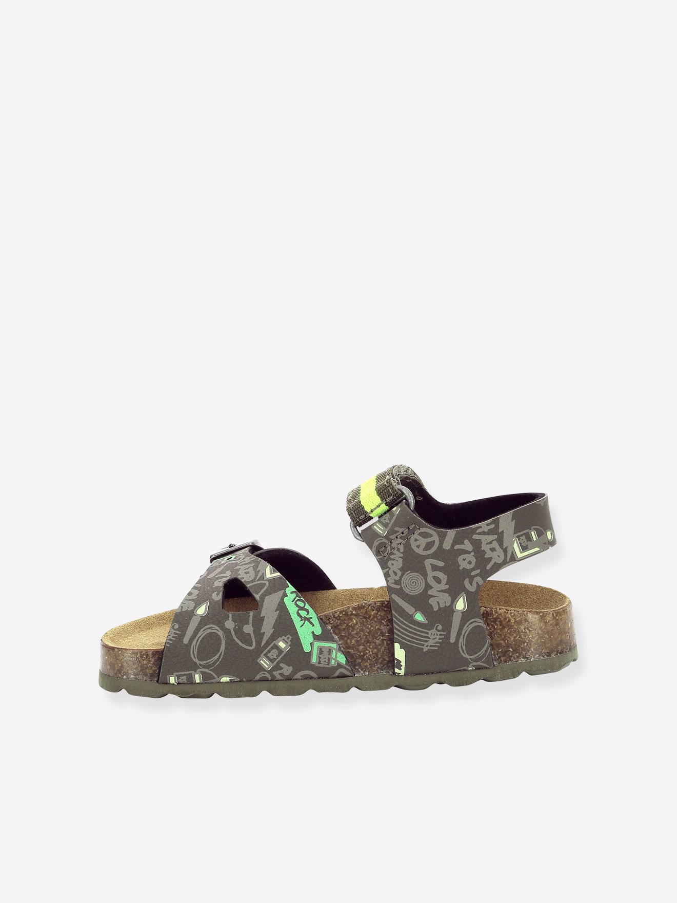 Sandales cuir garçon Sostreet Sokick KICKERS® kaki jaune imprimé