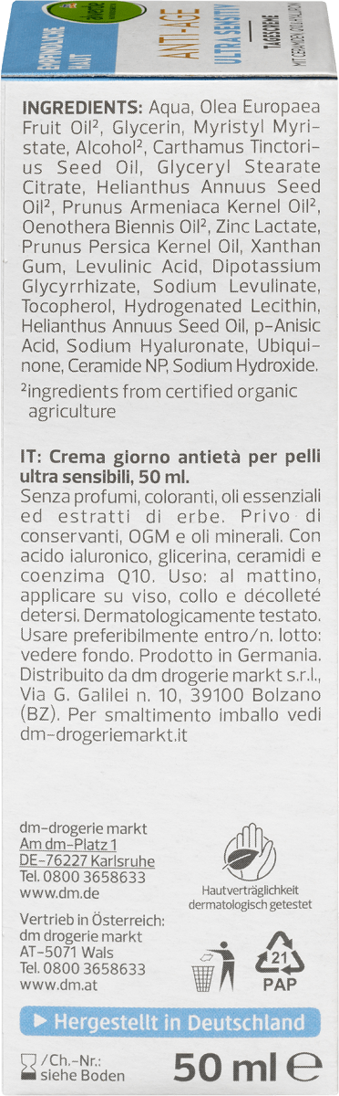 Anti Age Gesichtscreme ultra sensitiv, 50 ml