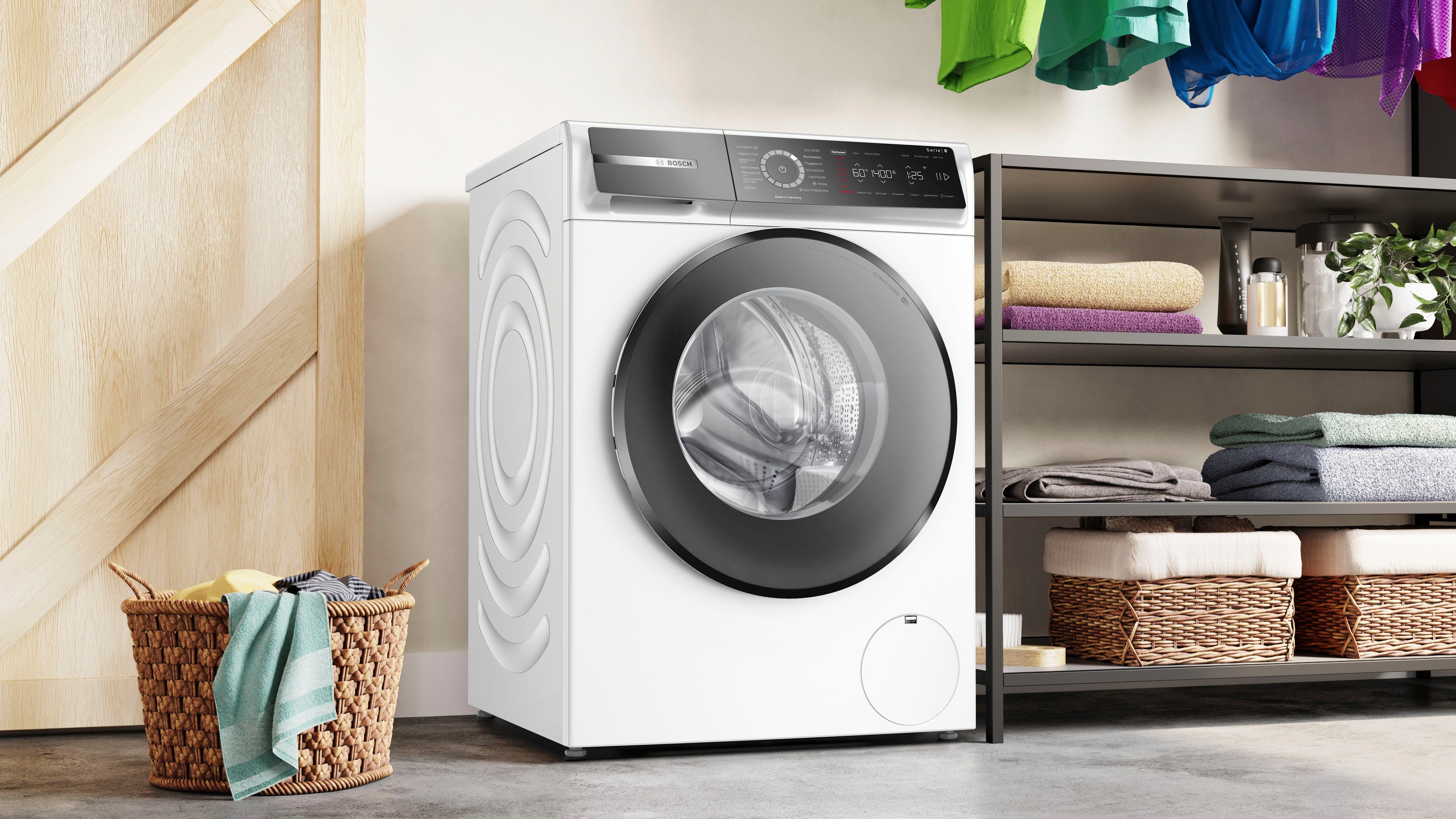 BOSCH Waschmaschine Serie 8 WGB244010, 9 kg, 1400 U/min, Iron Assist reduziert dank Dampf 50 % der Falten