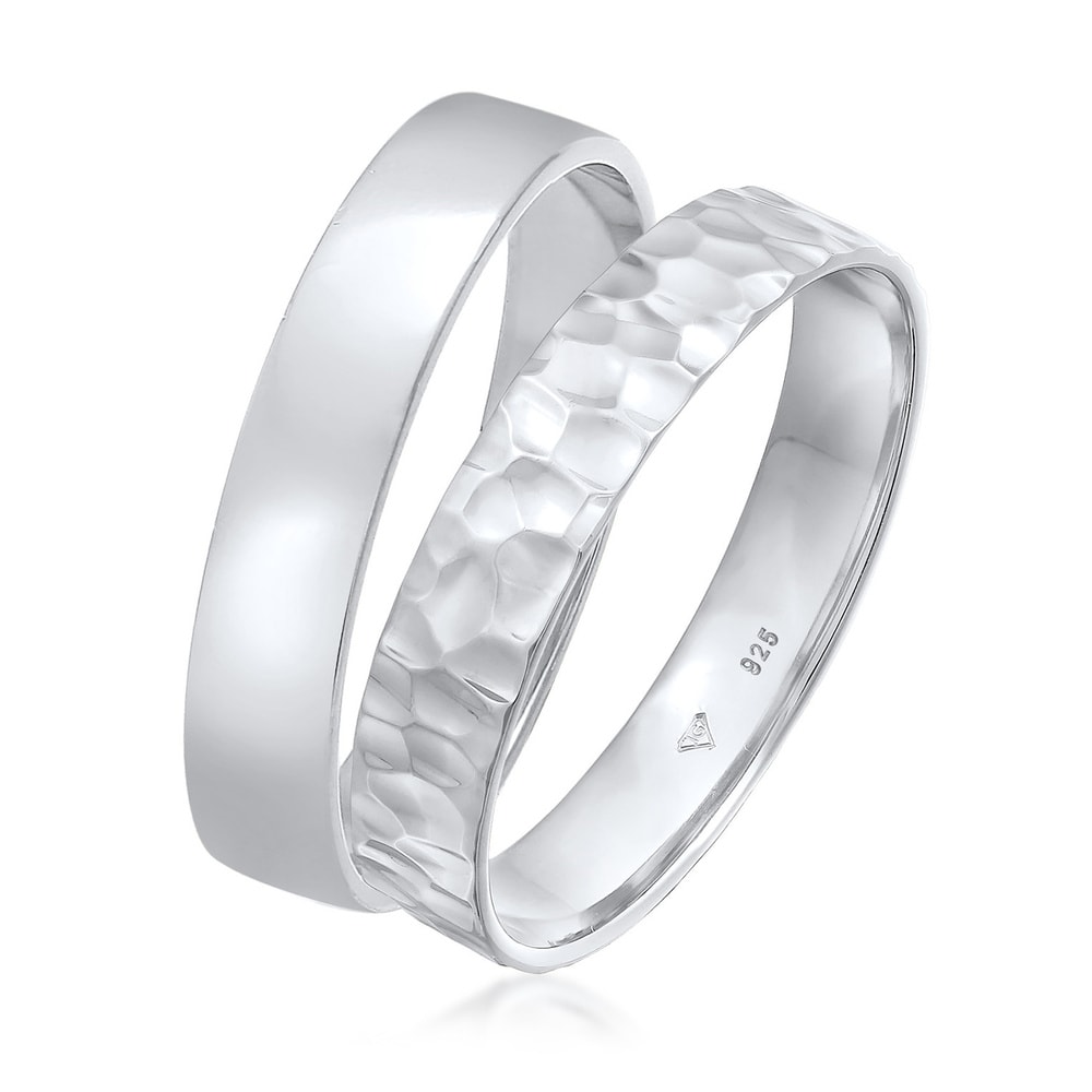 KUZZOI KUZZOI Bague Hommes Bande Set Basique Martelé en Argent Sterling 925 Oxydé Bague