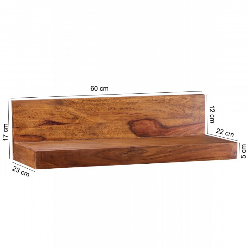 Wohnling Massivholz Wandregal 60 cm Sheesham